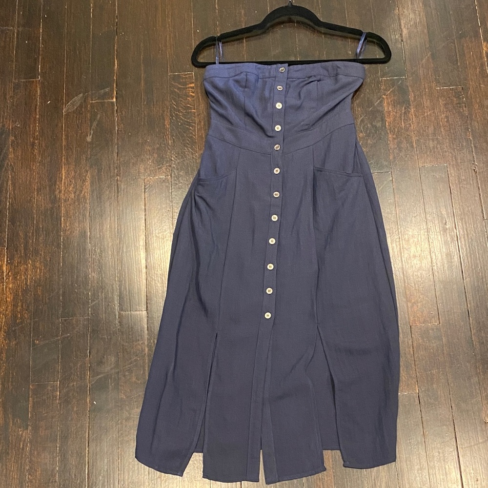 Elegant Navy Blue Strapless Midi Dress Size Small New with tags!